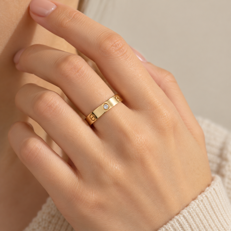 Gold Screw Stone Ring Worn on Finger - Velaura Jewells Copy