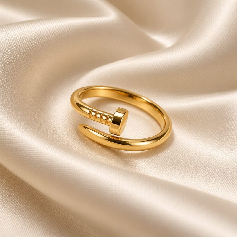 Plain Gold Nail Wrap Ring on Ivory Silk - Velaura Jewells